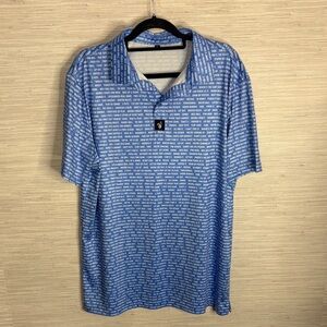 Men's Blue Text-Print Golf Polo Shirt